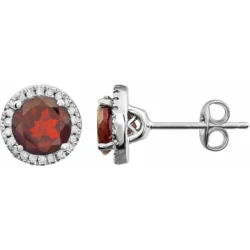 Natural Mozambique Garnet & 1/8 CTW Natural Diamond Earrings