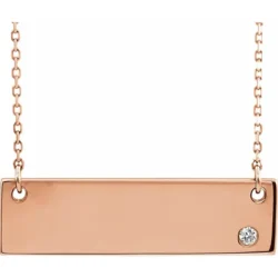 03 CT Natural Diamond Engravable Bar 17" Necklace