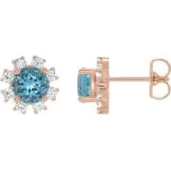 Natural Blue Zircon & 1/5 CTW Natural Diamond Earrings