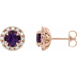 6 mm Natural Amethyst & 1/3 CTW Natural Diamond Halo-Style Earrings