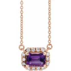 Natural Amethyst & 1/8 CTW Natural Diamond Halo-Style 18" Necklace