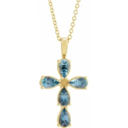 Natural Aquamarine Cross 16-18" Necklace