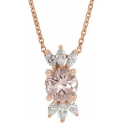 Natural Pink Morganite & 1/5 CTW Natural Diamond 16-18" Necklace