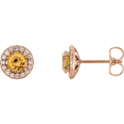 5 mm Natural Citrine & 1/8 CTW Natural Diamond Earrings