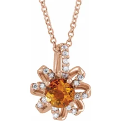 Natural Citrine & .07 CTW Natural Diamond Halo-Style 16-18" Necklace