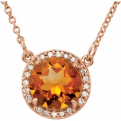 6 mm Natural Citrine & .04 CTW Natural Diamond 16" Necklace
