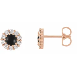 Cabochon Natural Black Onyx & 1/5 CTW Natural Diamond Halo-Style Earrings