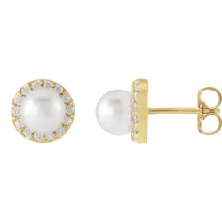 1/5 CTW Natural Diamond Semi-Set Halo-Style Earrings for 5-5.5 mm Pearls