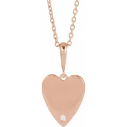 .01 CT Natural Diamond Engravable Heart 16-18" Necklace