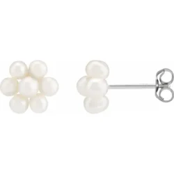 Cultured White Freshwater Pearl Flower Earrings