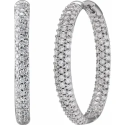 18K White 1 CTW Natural Diamond Inside-Outside Hinged 24 mm Hoop Earrings