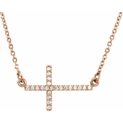 1/10 CTW Natural Diamond Sideways Cross 16-18" Necklace