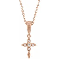 .03 CTW Natural Diamond Petite Vintage-Inspired 16-18" Cross Necklace