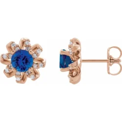 Natural Blue Sapphire & 1/6 CTW Natural Diamond Halo-Style Earrings
