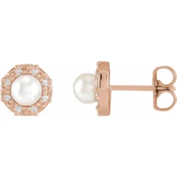 Cultured White Akoya Pearl & .07 CTW Natural Diamond Halo-Style Earrings