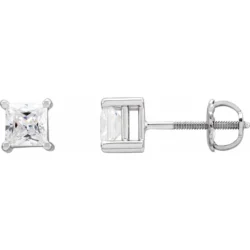 4.5x4.5 mm Square Imitation White Cubic Zirconia Earrings