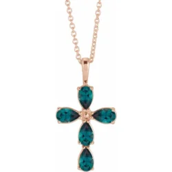 Lab-Grown Alexandrite Cross 16-18" Necklace