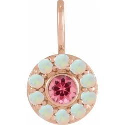 Natural Pink Spinel & Natural White Opal Halo-Style Charm/Pendant