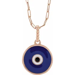 Blue Enamel Evil Eye 18" Necklace