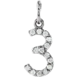 White .06 CTW Natural Diamond Numeral 3 Charm/Pendant