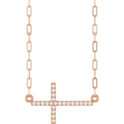 .08 CTW Natural Diamond Sideways Cross 18" Necklace