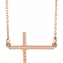 19.5x12.1 mm Sideways Beaded Cross 16.5" Necklace