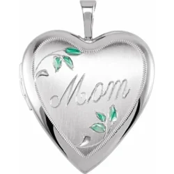 Sterling Silver 25.1x19.3 mm Heart Mom Locket with Color