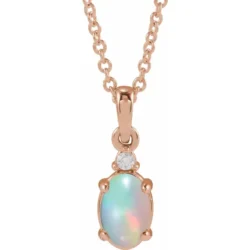 6x4 mm Natural Ethiopian Opal Cabochon & .02 CT Natural Diamond 16-18" Necklace