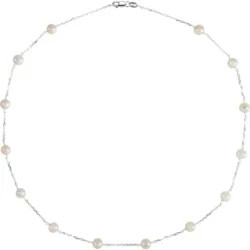 Sterling Silver Cultured White Freshwater Pearl 14-Station 18" Necklace