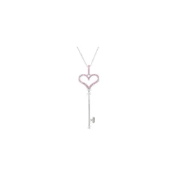 Sterling Silver Natural Pink Sapphire Heart Key 18" Necklace