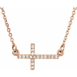 .07 CTW Natural Diamond Sideways Cross 16-18" Necklace