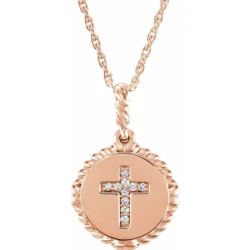 .04 CTW Natural Diamond Cross Rope 16-18" Necklace