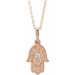 .03 CTW Natural Diamond Hamsa 16-18" Necklace