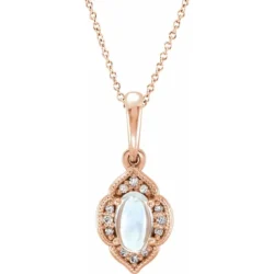 Natural Rainbow Moonstone & .03 CTW Natural Diamond Clover 16-18" Necklace