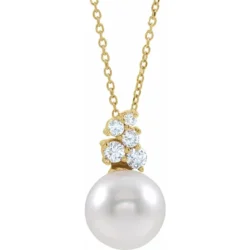 Cultured White Freshwater Pearl & 1/4 CTW Natural Diamond 16-18"