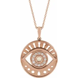 Natural Ethiopian Opal & 1/6 CTW Natural Diamond Evil Eye 16-18" Necklace