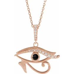 Natural Black Onyx & .08 CTW Natural Diamond Eye of Horus 16-18" Necklace