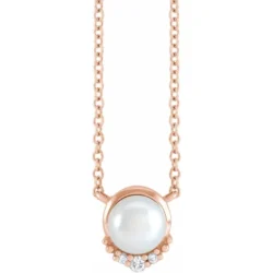 Cultured White Akoya Pearl & .025 CTW Natural Diamond 18" Necklace