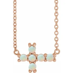 Natural White Opal Sideways Cross 18" Necklace