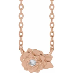 .015 CT Natural Diamond Flower 16-18" Necklace